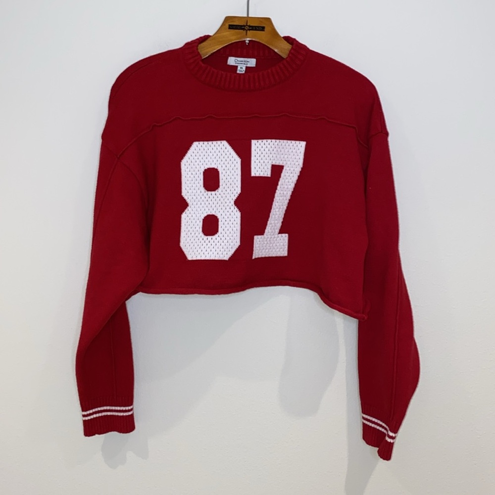 Orange Kiss Essentials #87 Long‎ Sleeve Red Cropped Sweater Kelce Taylor Swift
